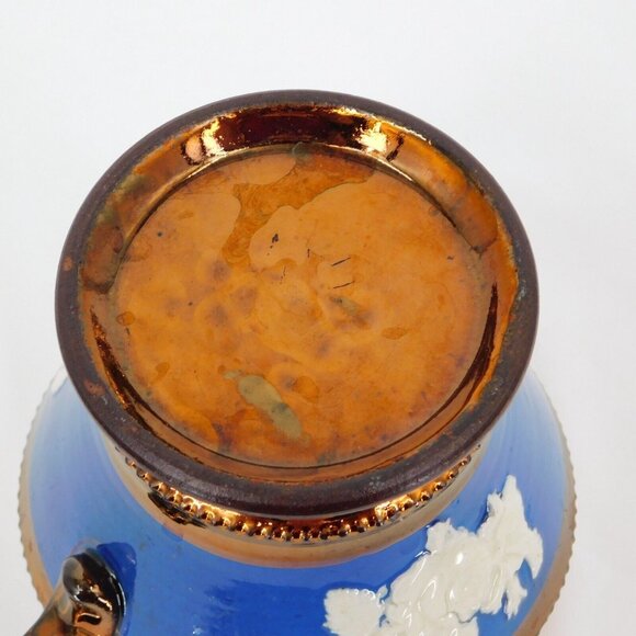 Antique Victorian Staffordshire Pottery Copper Lusterware Jug Embossed Rose FLAW - Picture 10 of 13
